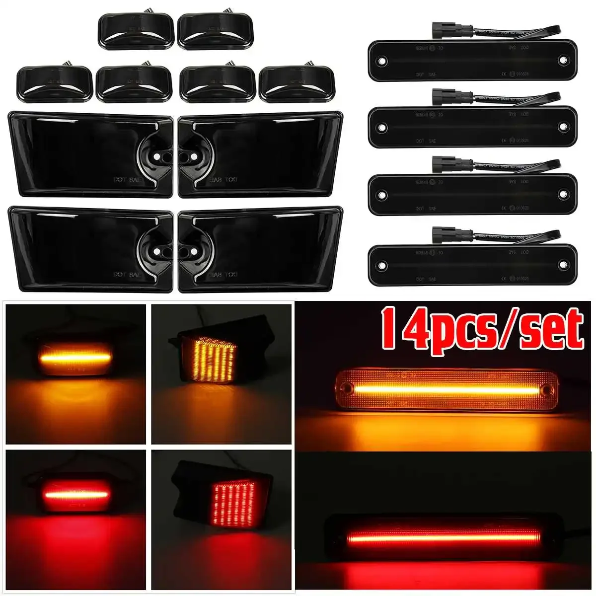 

14pcs LED Cab Roof Light Kit Side Marker Repeater Turn Siganl Lights Lamp for Hummer H2 2003-2009 2004 2005 2006 2007 2008