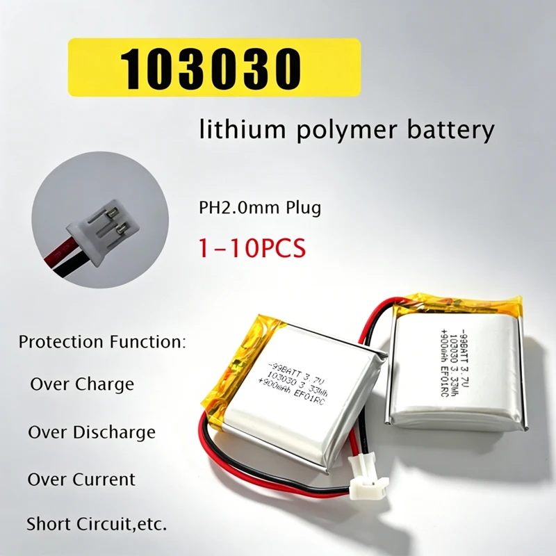 103030 3,7V LiPo-Akku 900mAh Wiederaufladbare Lithium-Ionen-Polymer-Zelle für Milchpumpe Ventilator Schönheitsgerät Zerstäuber Massagegerät
