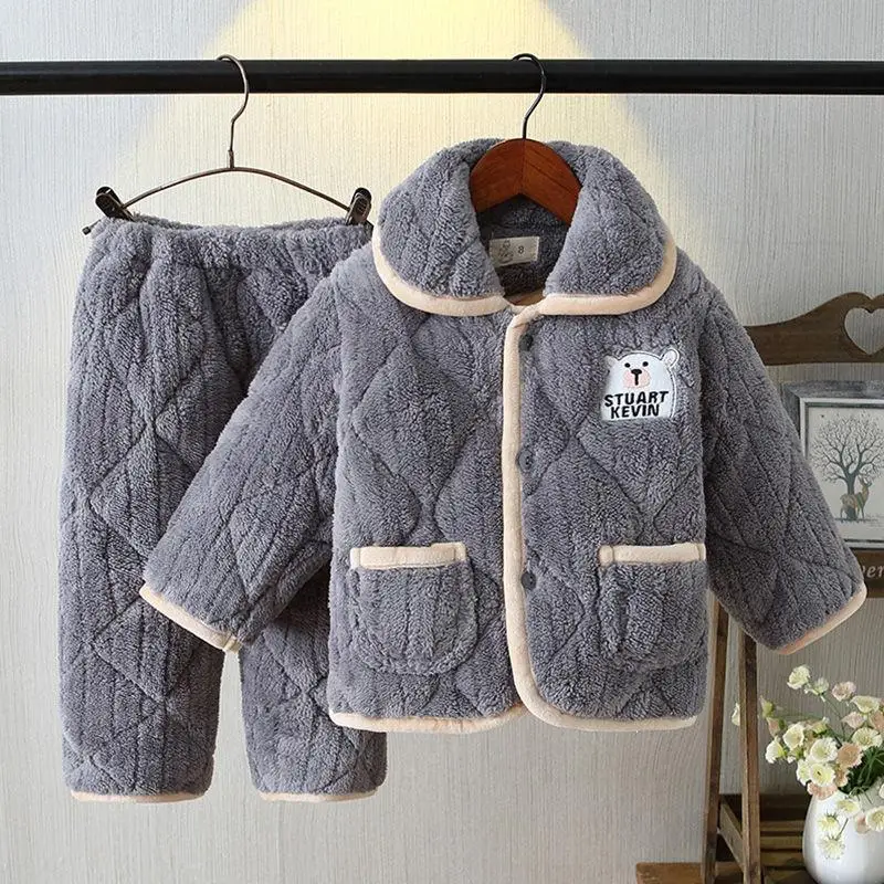 

Детские пижамы с длинными рукавами, домашняя одежда для мальчиков и девочек, детская зимняя удобная утепленная одежда для сна, мягкий пижамный комплект, однотонные пижамы