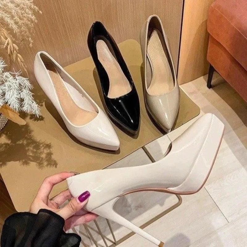 

Банкетные туфли на очень высоком каблуке, новые осенние туфли без шнуровки на платформе с острым носком и неглубоким носком, нескользящие туфли на шпильке