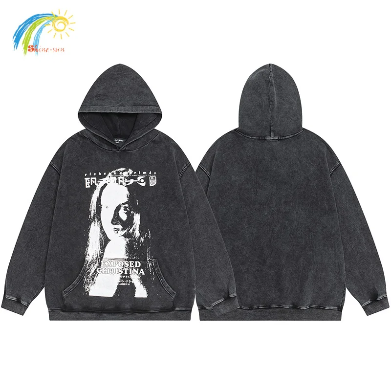 

24 Classic Character Graphics Print ERD Hoodie Hooded Men Women Vintage Washed Black Enfants Riches Deprimes Pullovers With Tag