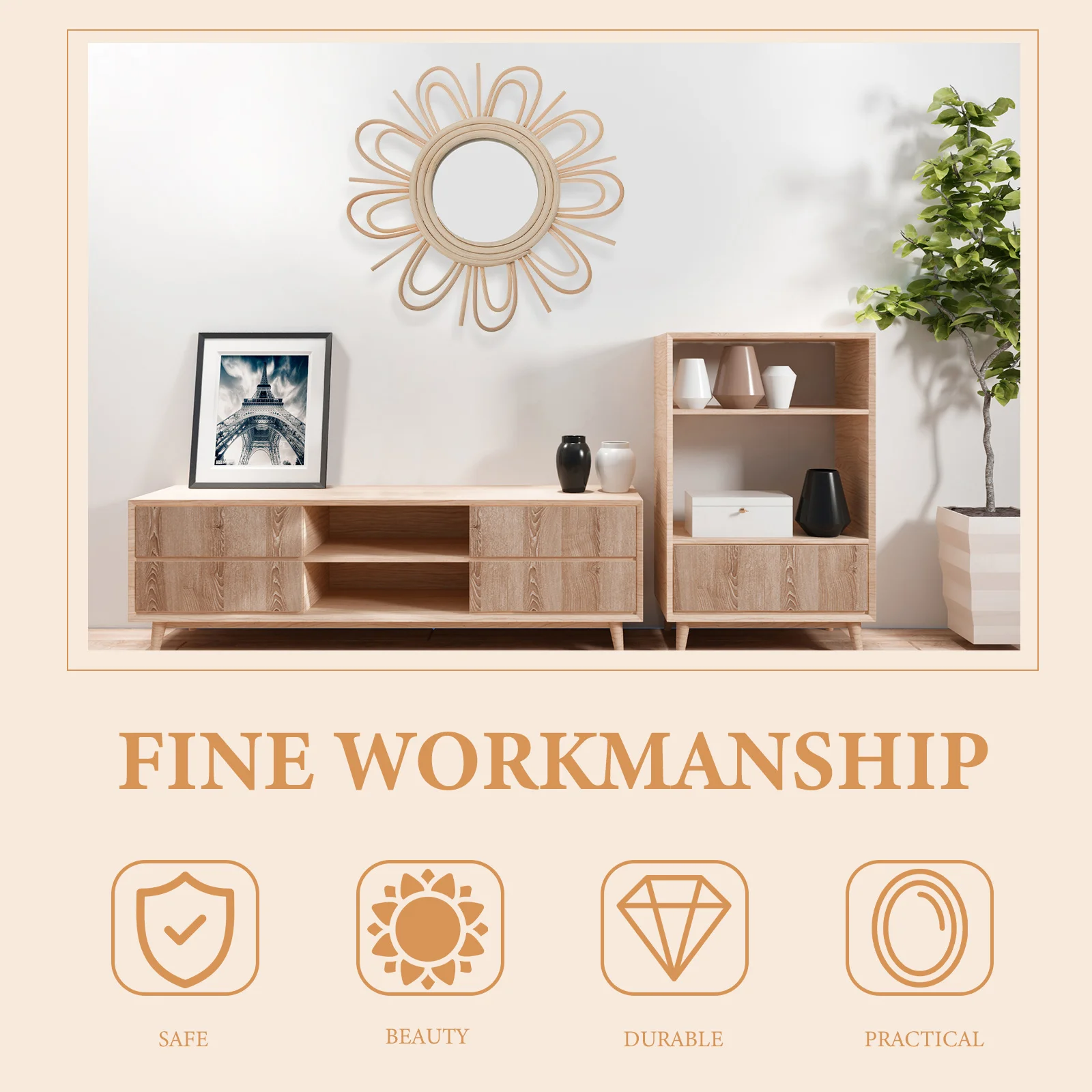 

Premium Rattan Woven Mirror Wall Decorative Pendant Unique Hanging Mirror for Indoor Space Nature Inspired Wall Art Adornment