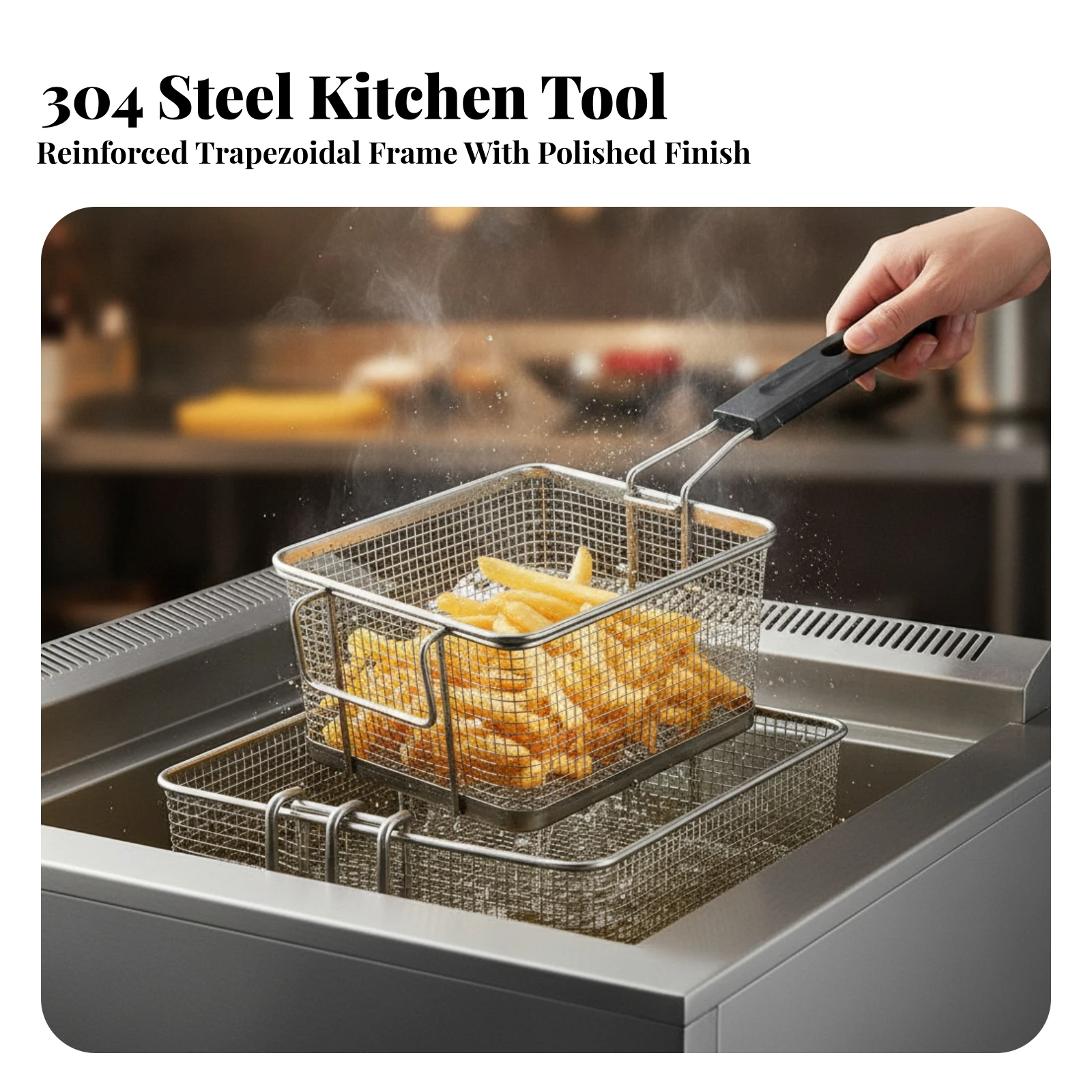 Deep Fry Basket Nonnon-Magnetic Rectangular Fryer Basket with Handle Mesh Food Strainer with Support Grip Safe Multi Purpose