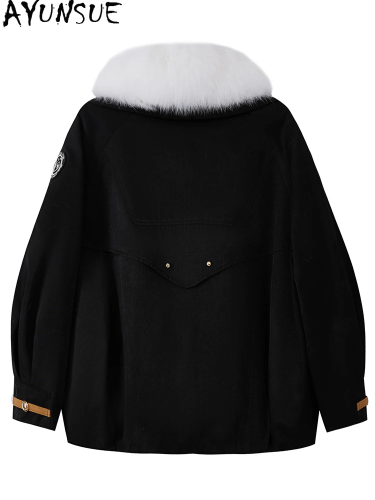 AYUNSUE الطبيعية ريكس الأرنب الفراء سترة النساء 2025 معطف الفرو الحقيقي الملابس الشتوية منتصف طويلة معطف واقٍ من المطر الثعلب الفراء طوق باخيلطو Жengarško
