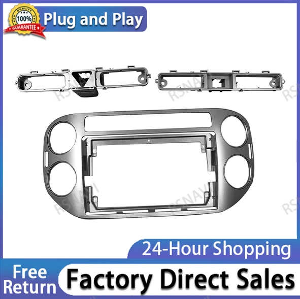 1/2din Auto Dvd Alleen Frame Audio Fitting Adapter Dash Trim Facia Paneel 9Inch Voor Vw Tiguan Donkergrijs 2010-17 Dubbele Radio Speler