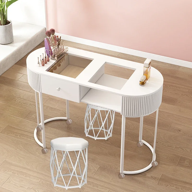 Luxury Cream Style Nail Tables Fashion Makeup Durable Manicure Nail Tables Dressing Retro Mesa Manicura Salon Furniture