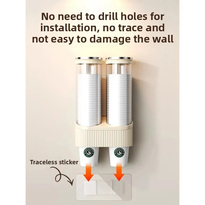 Disposable cup picker, premium paper cup holder next to wall-mounted water dispenser