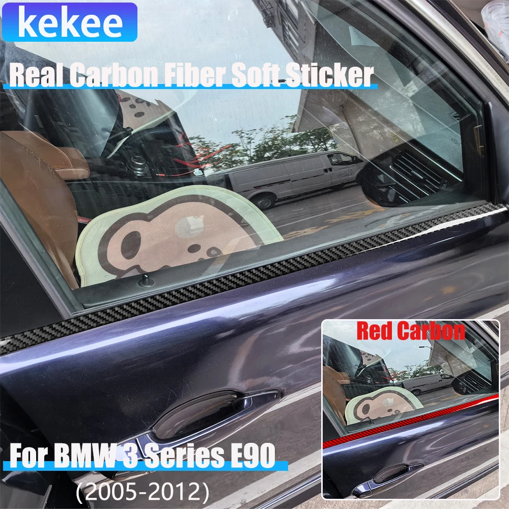 Real Carbon Fiber Car Accessories Window Strip Cover Soft Sticker For BMW 3 Series E90 2005 2006 2007 2008 2009 2010 2011 2012