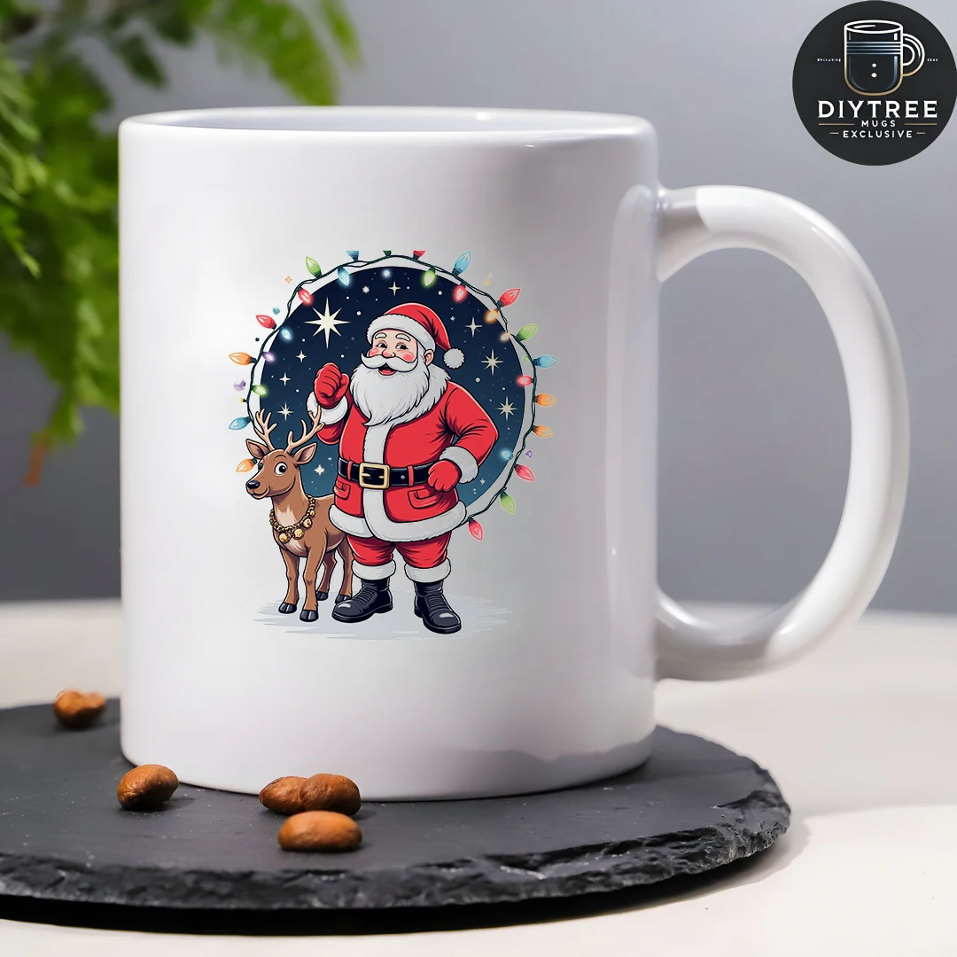 Tazza da 11 once + illustrazione di cartoni animati di renne di Babbo Natale + regalo di Natale - Set di tazze da caffè per ufficio familiare con bottiglia d'acqua per bambini