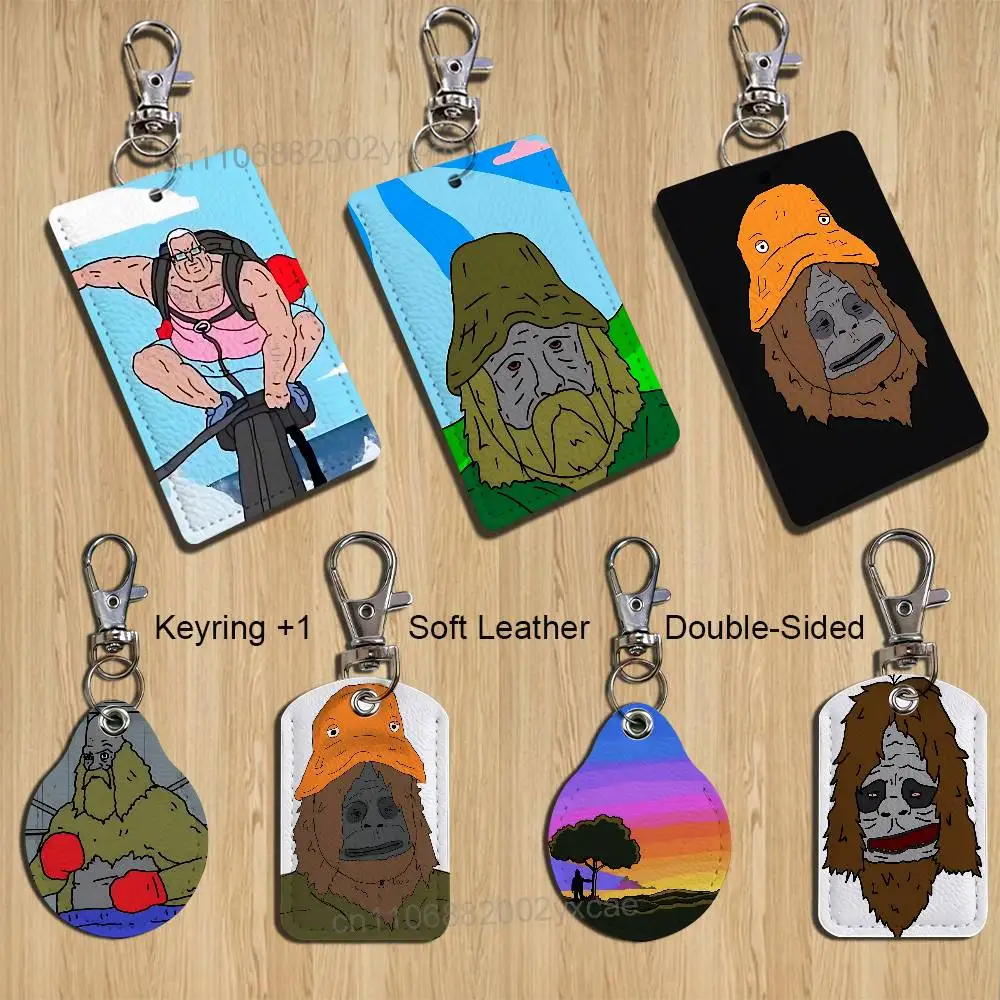 Sassy abstract Big Lez Show Rectangle ID Card Case Keychain Access Card Bag Key Tag Ring Leather Card Holder Key Ring Access
