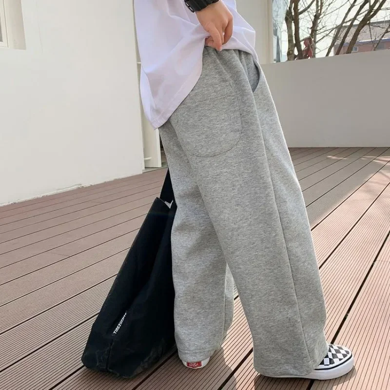 Autumn Kids Solid Sweatpants for Boy Casual Straight Trousers 3+y Young Child Clothes Spring Girl Thin Elastic Waist Sports Pant