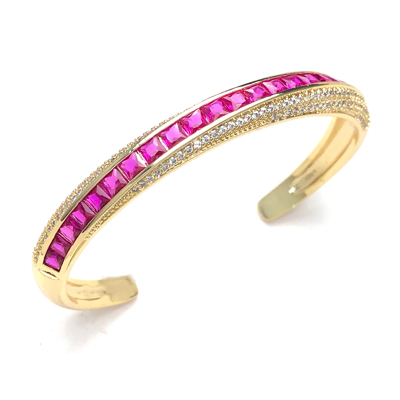 

Trendy Ruby Bangle Yellow Gold Created Corundum Gemstone Bracelet for Women Man Dress Daily Party Birthday Fine Jewellry Gift