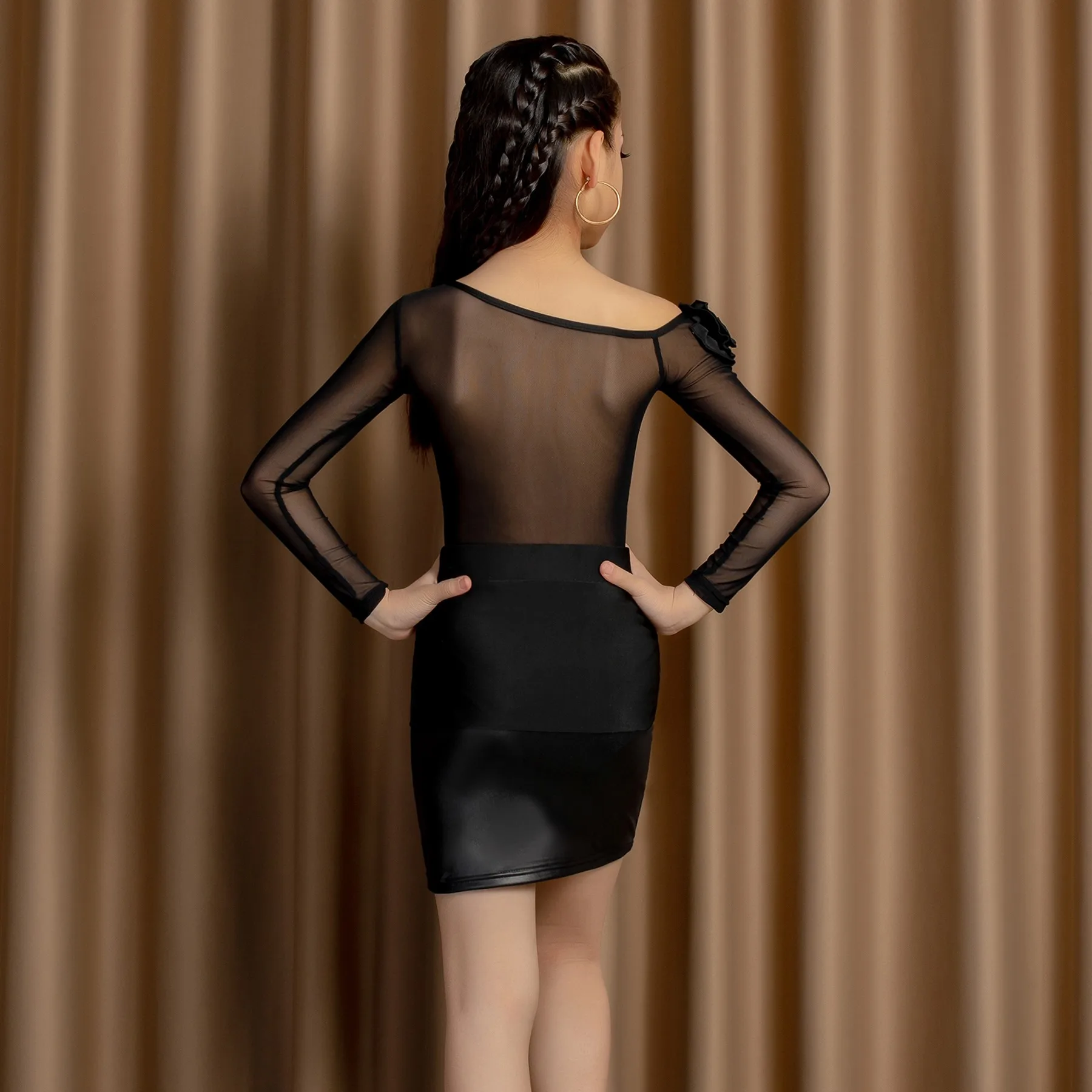 Abiti da ballo latino per bambini Ragazze Maniche a rete Abito da ballo latino Concorso per bambini Abiti da ballo Abiti da palcoscenico SL12410