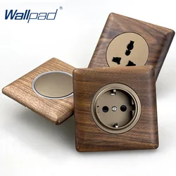 EU Wall Switch 1/2/3/4 Gang Solid Wood Plate Blue Led Round Button Light Switch Ac110 250v