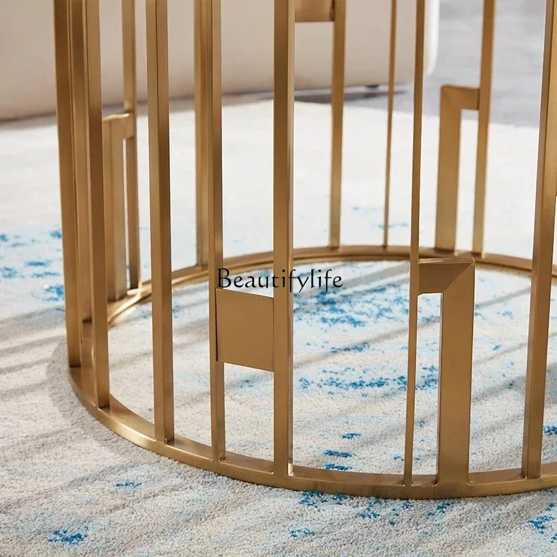 Tavolo con bordo in marmo leggero di lusso nordico balcone tavolino da caffè moderno e minimalista soggiorno rimovibile in acciaio inossidabile