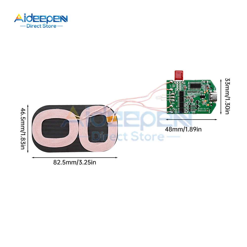 Type-C Double Coil High Power Fast Charging Module DC 5V 9V 12V 5/10/15W Wireless Charger Transmitter Circuit Coil Charger Board