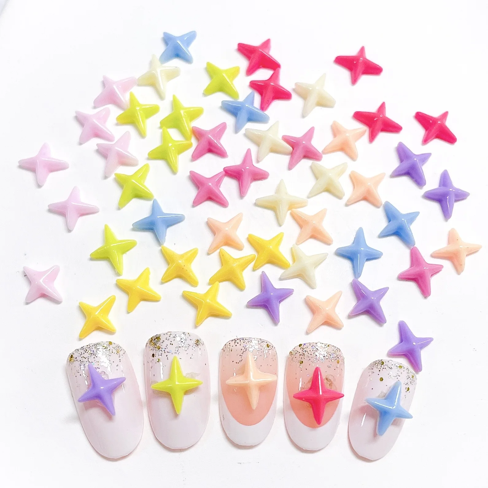 30PCS Glow In The Dark 3D Starlight Nail Art Cahrms Bearded Star Accessories For Manicure Nails Decoration Supplies Material