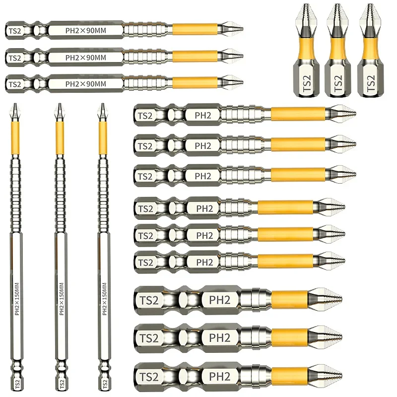 5 Stück verbesserte, hochharte und starke magnetische Bits 25/50/65/70/90/150mm, rutschfeste Kreuzschraubendreher-Bits für elektrische Handbohrmaschinen – Detail 1