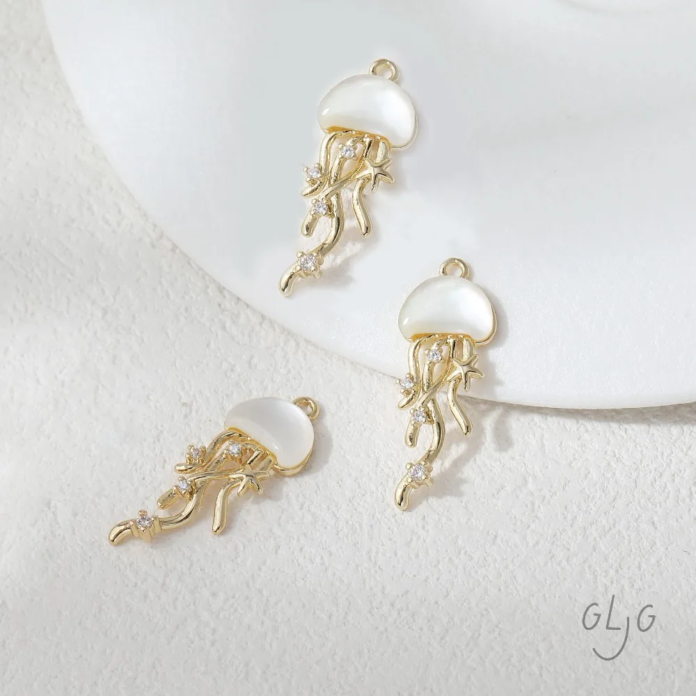 2PCS Dainty Jellyfish Charms for Jewelry Findings Making Eardrop Supplies DIY Brass 14k Gold Plated Accessories 32*12mm image 4