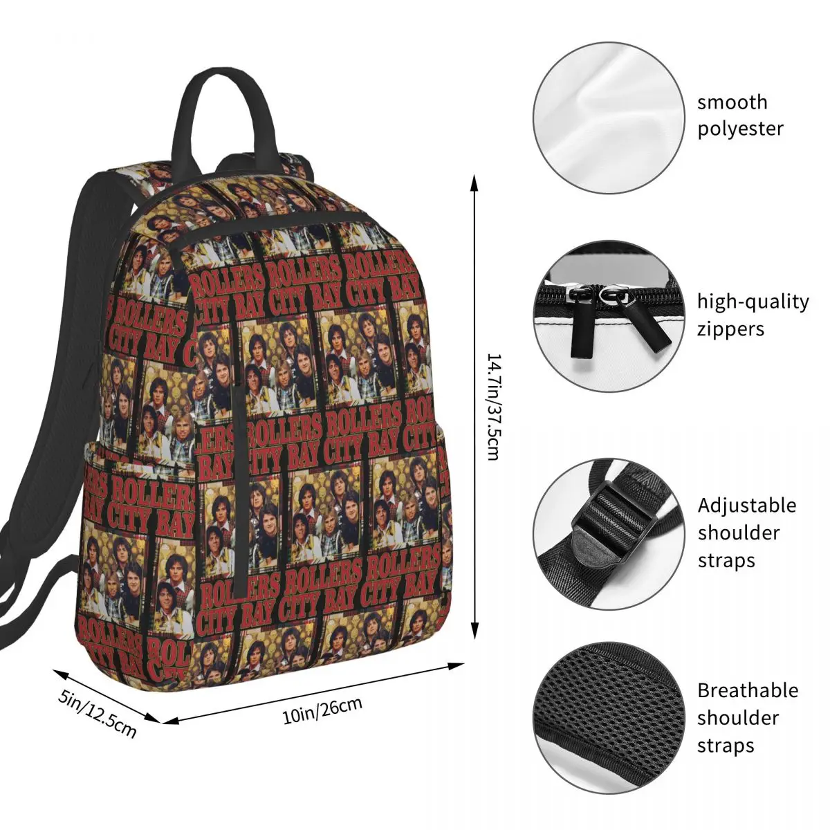 Band Bay City Rollers Music Rock Retro Vintage Backpack Student BookBag Kids School Bag Computer Shoulder Bags Boys Girls