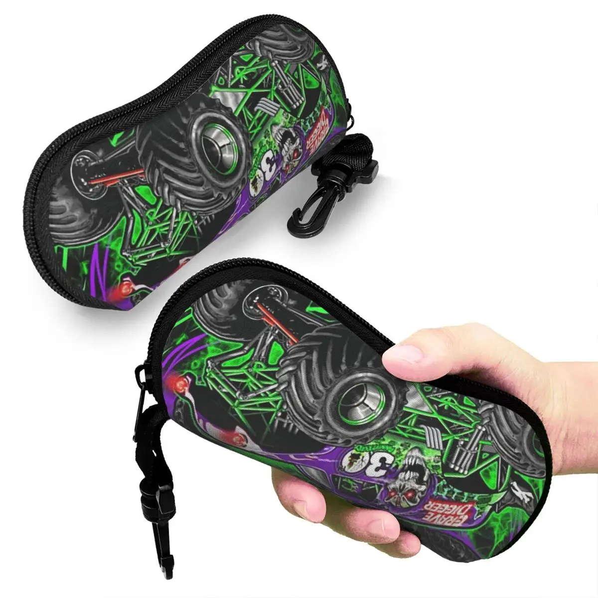 

Monster Jam Grave Digger Monster Truck Art Fans Shell Glasses Case Portable Sunglasses Box Women Men Soft Eyeglass Bag Pouch