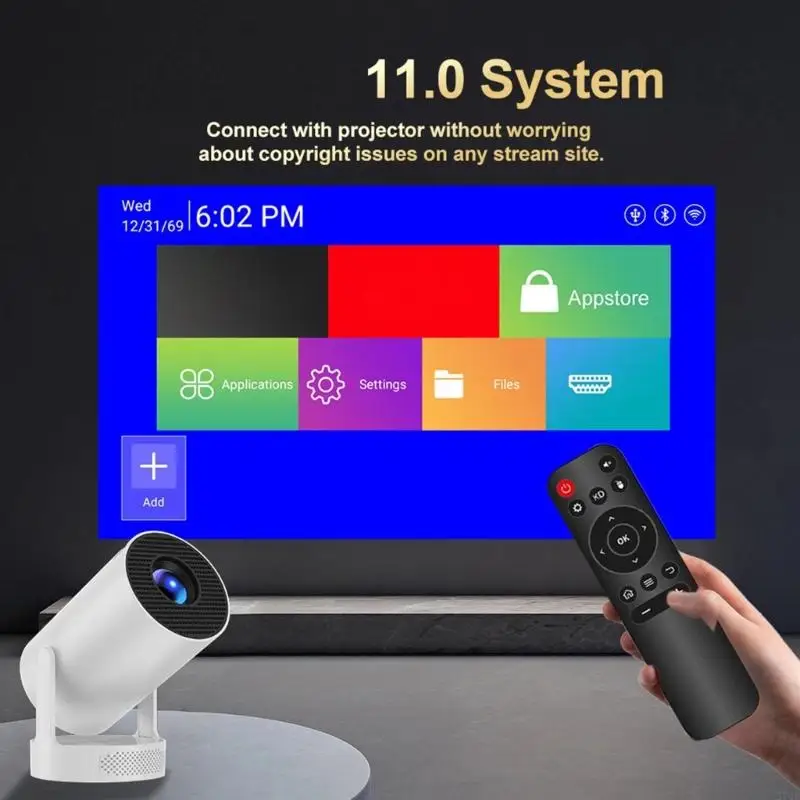 Интеллектуальный AN11 Projector 4K Resolution 2.69INCH Wireless BLE5.0 Двойной диапазон Wi -Fi6 Home Theatre Streaming Device