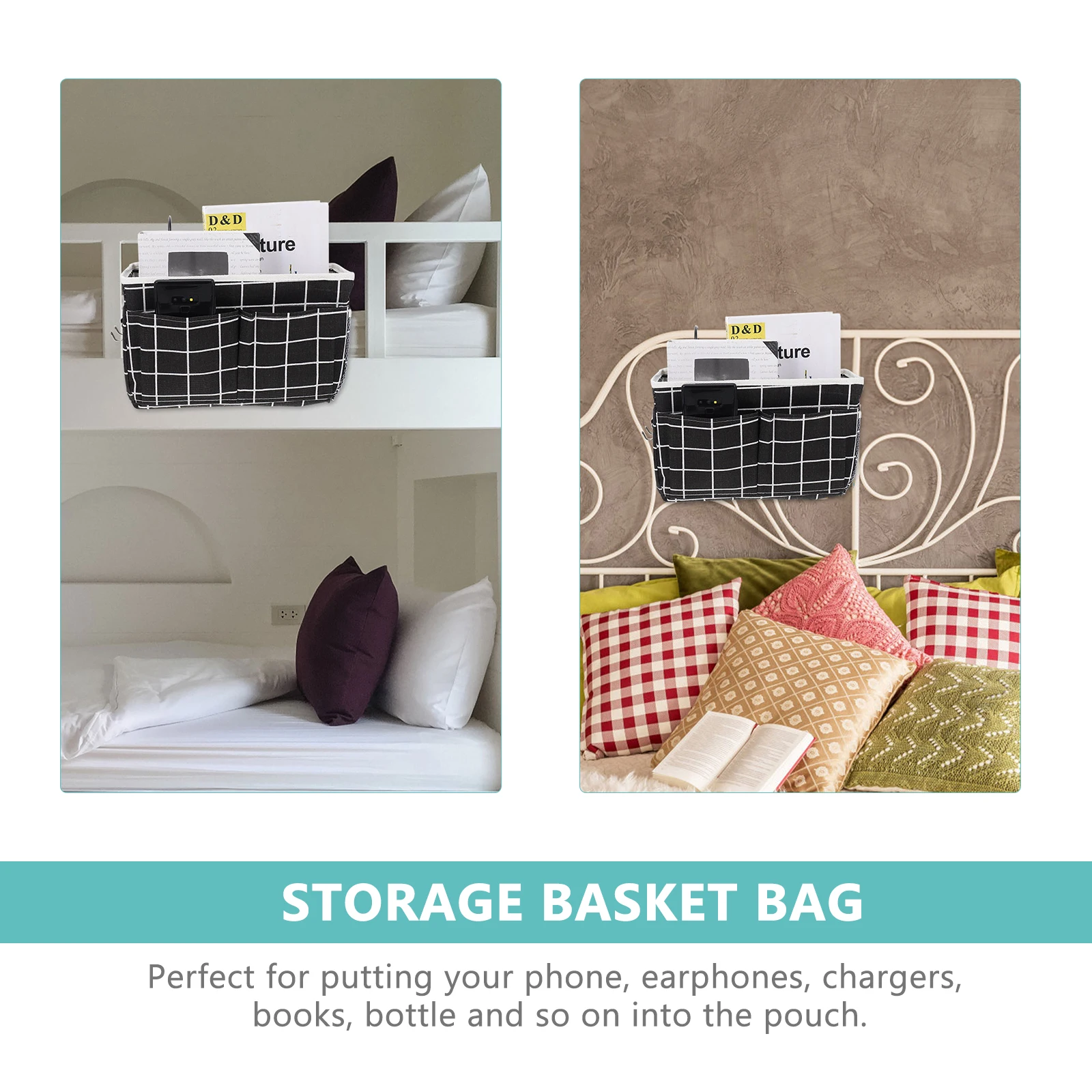 

1pc Household Door Hanging Basket Cloth Dormitory Storage Pouch Organizer For Bedside Books Chargers Rack Hanging Storage Bag
