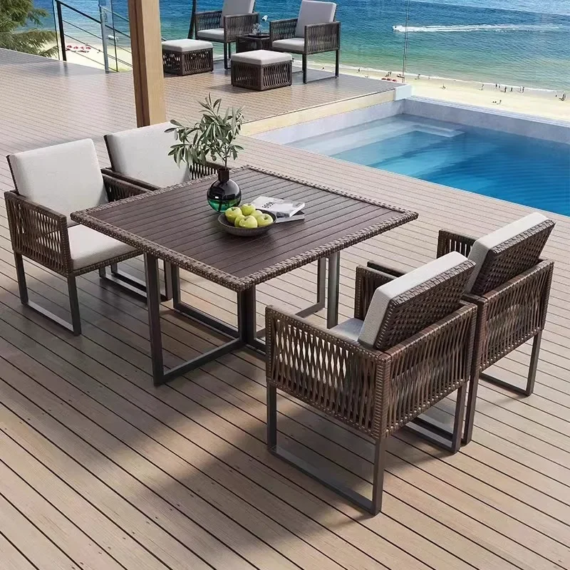 Outdoor tables and chairs, courtyard, outdoor, garden rattan chairs, combined waterproof and sunscreen, open-air terrace