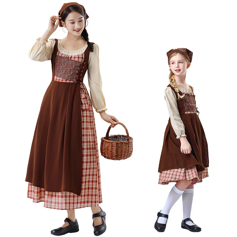 

Girls Maid Fancy Dress Parent-Child Farm Country Maid Costumes Children's Day Performance Outfits Holiday Party Cosplay Clothes