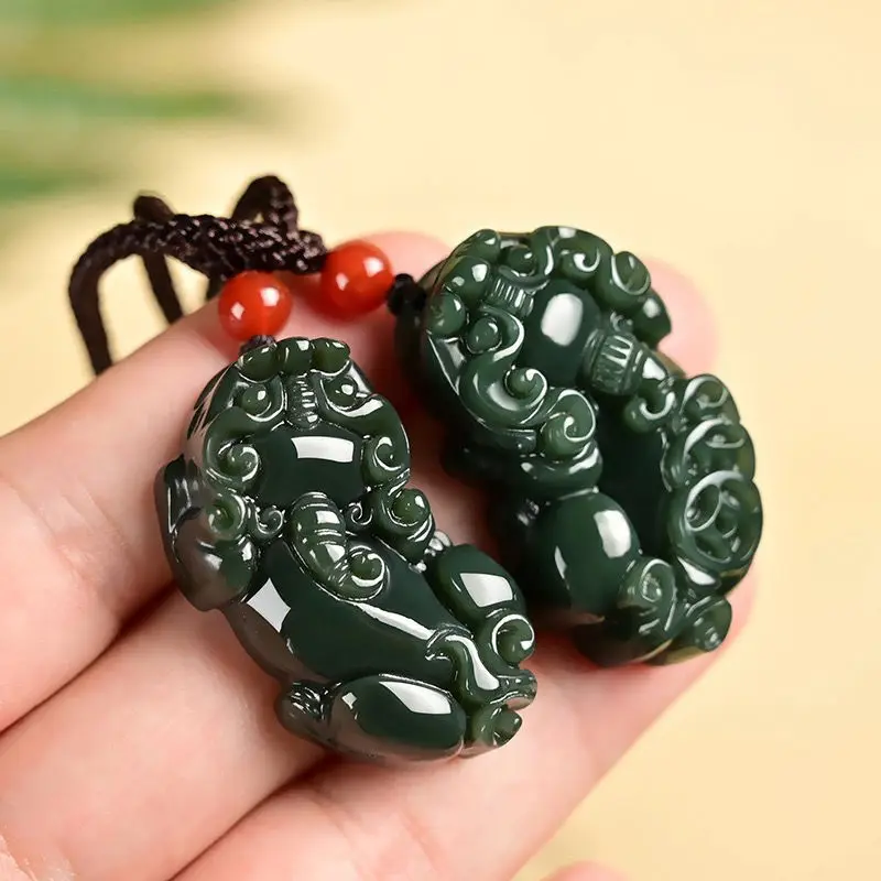 Natural real green hetian jade brave troops To attract wealth pendant Bless peace necklace jewellery for women men lucky gifts