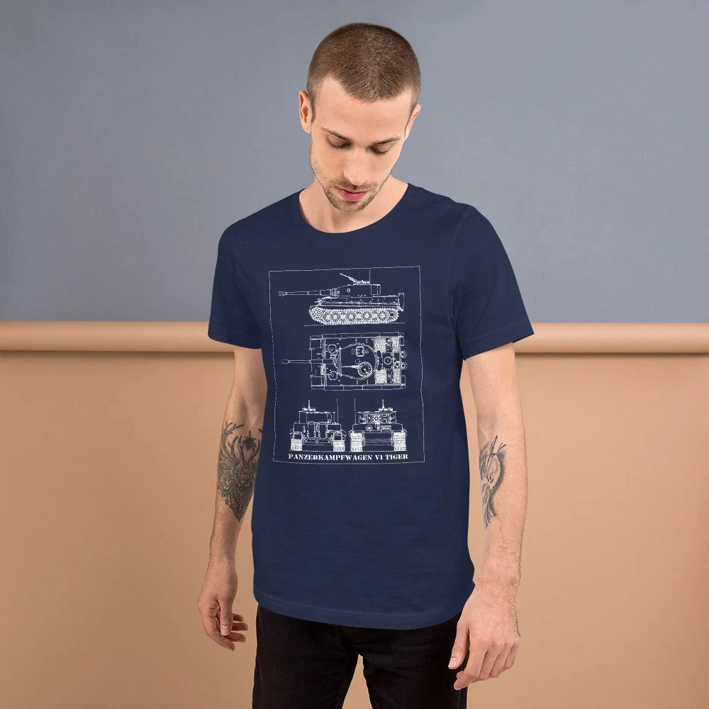 Panzerkampfwagen VI Tiger WW2 German Panzer Tank Blueprint Unisex T-shirt Graphic T Shirts Retro Streetwear High-quality Men Tee - Image 3