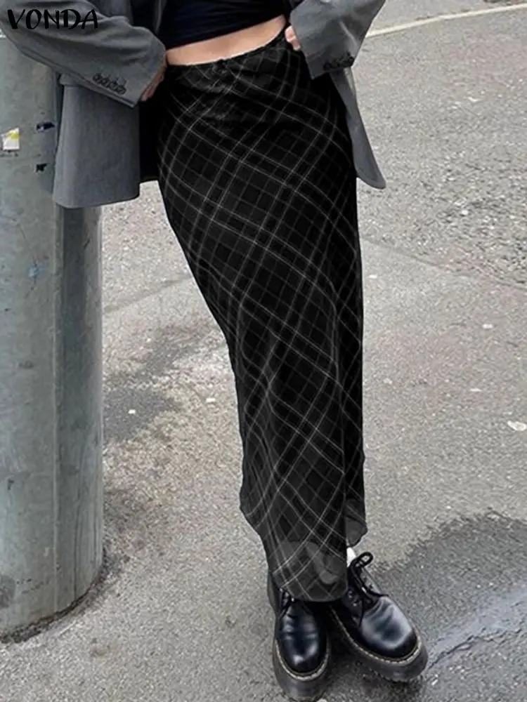 

VONDA Vintage Plaid Long Skirts Women High Waist Casual Printing Jupes Fashion Autumn Maxi Faldas Saia 2025 Korean Overskirts