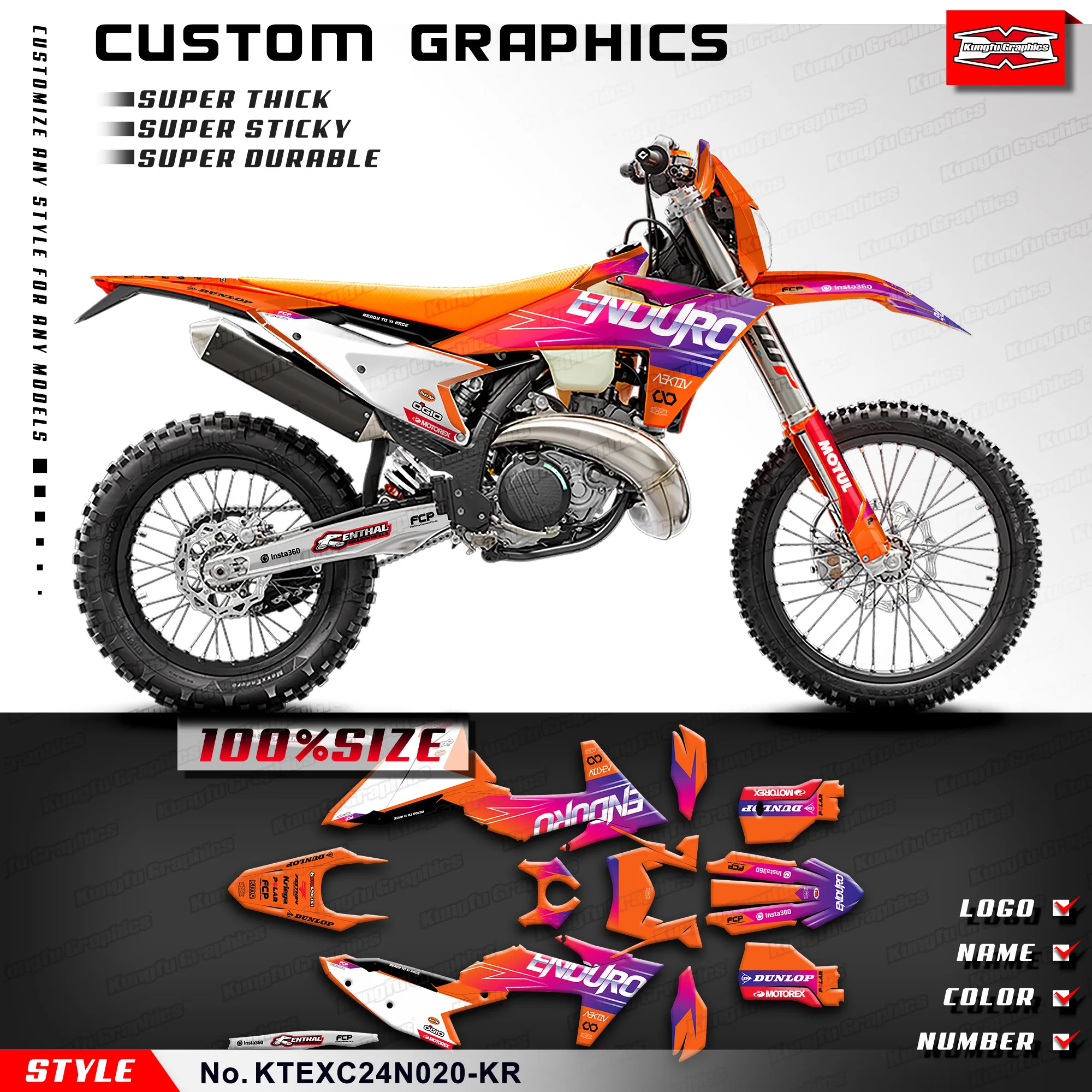 

KUNGFU GRAPHICS Motorcycle MX Sticker Kit for KTM EXC EXC-F XC-W XCF-W 2024 / SX SXF 2023 2024 2025, KTEXC24N020-KR