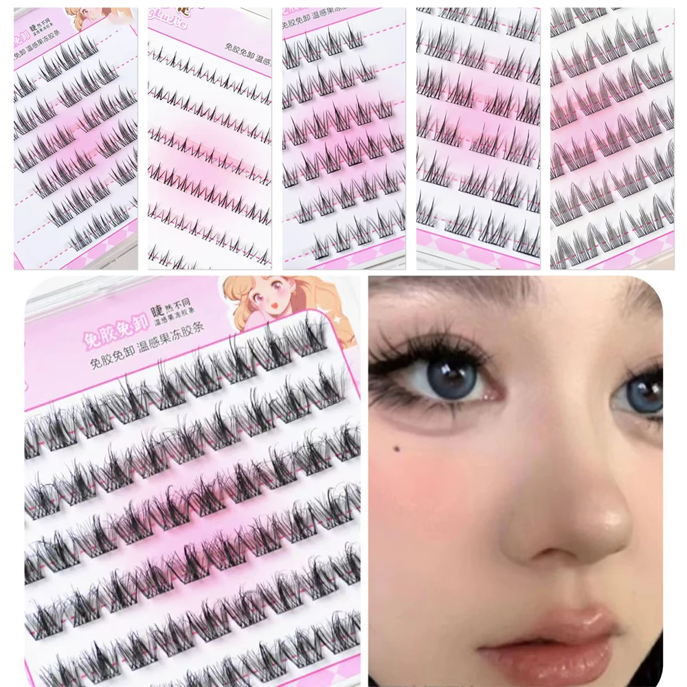 Press on Self Adhesive Cluster Lashes No Need Glue Reusable Segmented Eyelashes Handmade Black Glue-free False Eyelashes