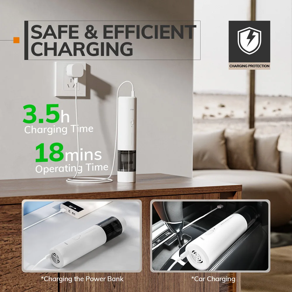 MIUI Car Vacuum Cleaner Portable Mini Handheld Wireless Vacuum Cleaner Smart Home Car Cleaning Machine USB Rechargeable