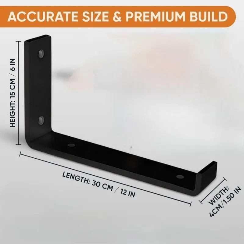 1PC Heavy Duty Black Steel L Brackets, Hardware Included, Wall Shelf Mounting Angle Iron Brackets for Furniture Reinforcement