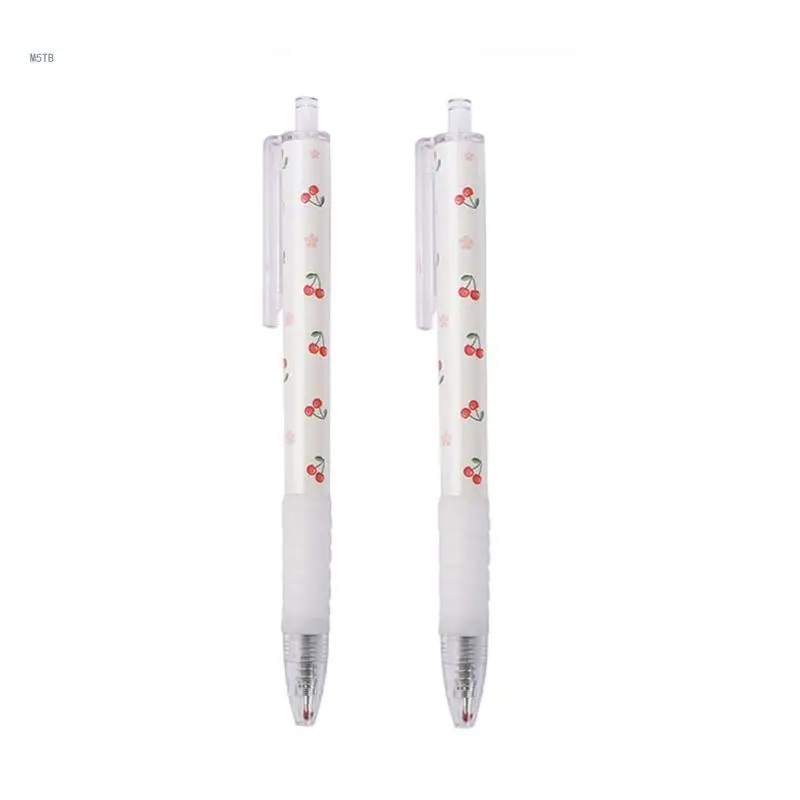 

2x Retractable Rollerball Pen Cherry Pattern Black 0.5mm for Doodling Journaling Taking Note School Office Dropship