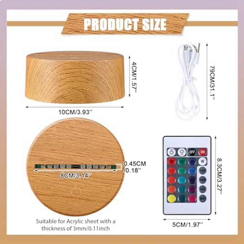 6 Pcs Christmas 3D Night LED Lamp Base Gift 16 Colors LED Light Display Base With Remote Control USB Cable Lamp Base Easy To Use