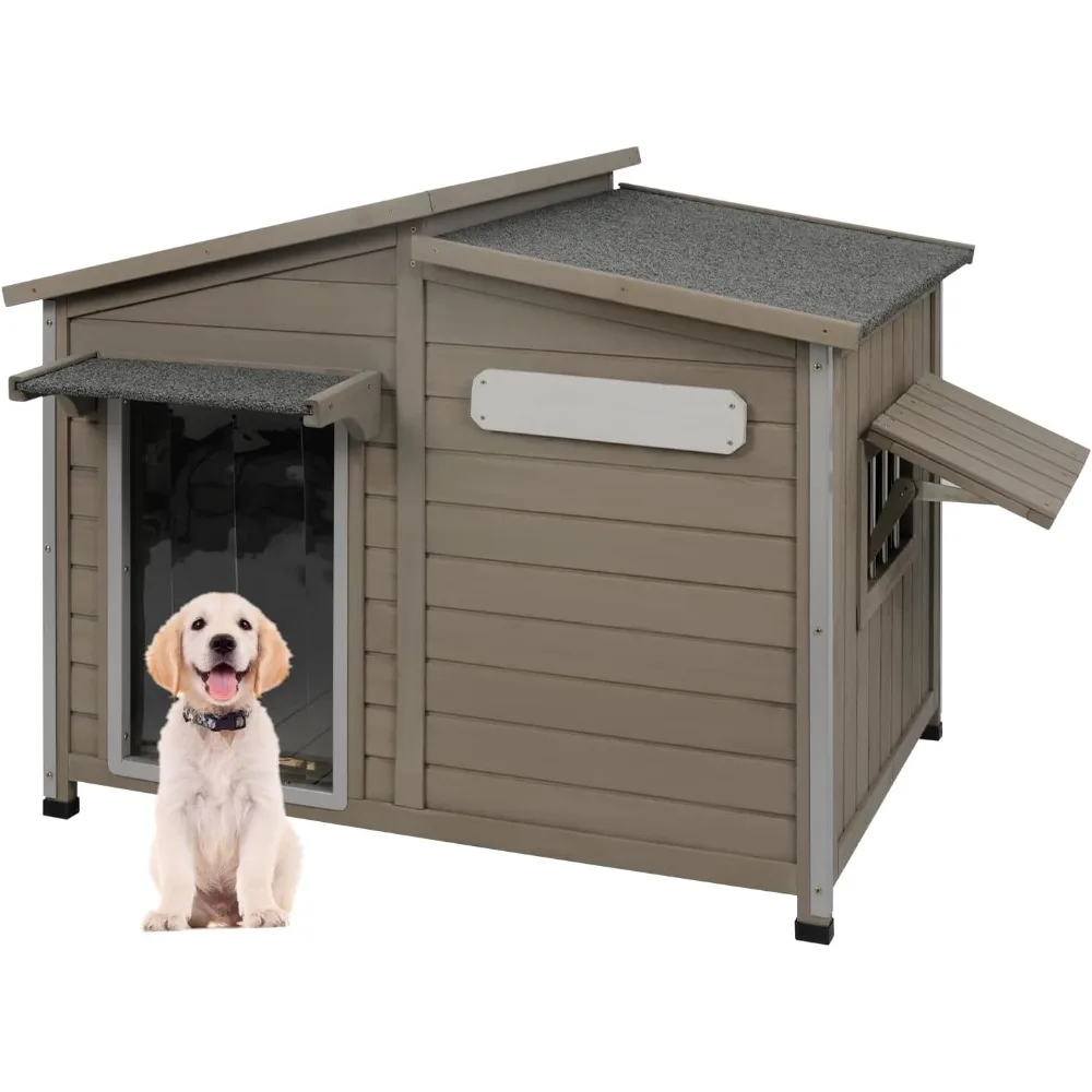 

Outdoor Dog House for Summer – Weatherproof Wooden Kennel with Chew-Proof Iron Frame, Removable Floor & Adjustable Vent Window f