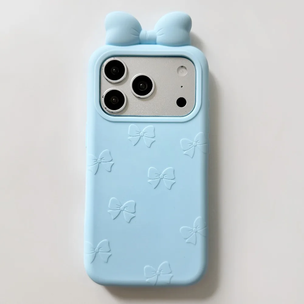 Einfarbige 3D-Schleife Silikon-Handyhülle für iPhone 18 17 Pro Max 16 15 Plus 14 Pro Weiche Niedliche Mädchenhafte Ästhetische Schutzhülle – Detail 9