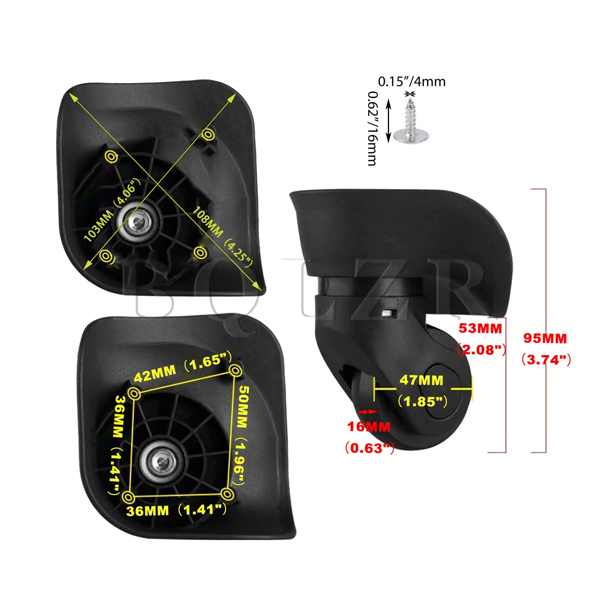 BQLZR Suitcase Luggage Replacement Caster Mute Wheel 3.74 Inch W041-2-L Left/Right