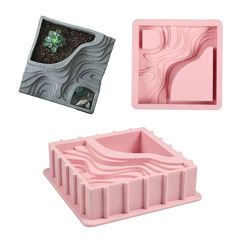 Square Terrace Flowerpot Epoxy Silicone Mould Silicone Potting Mould DIY Concrete  Gypsum Flower Pot Handmade Making