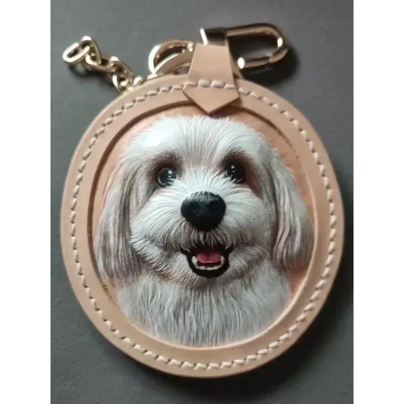 Pet Custom Leather Carving Pendant Keychain Bag Hanging Cat Car Decoration Dog Commemorative Gift