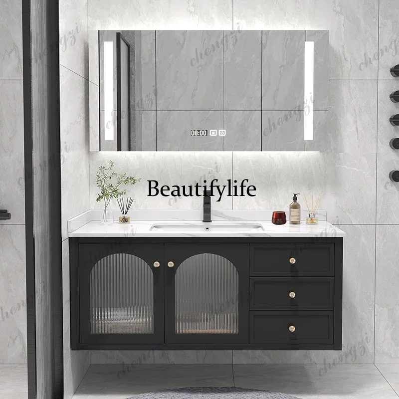 Slate Bathroom Vanity With Sink Furniture Mirror Cabinets Storage Bear Mirror Integrated Solid Wood Style Cabinet Companion Wash