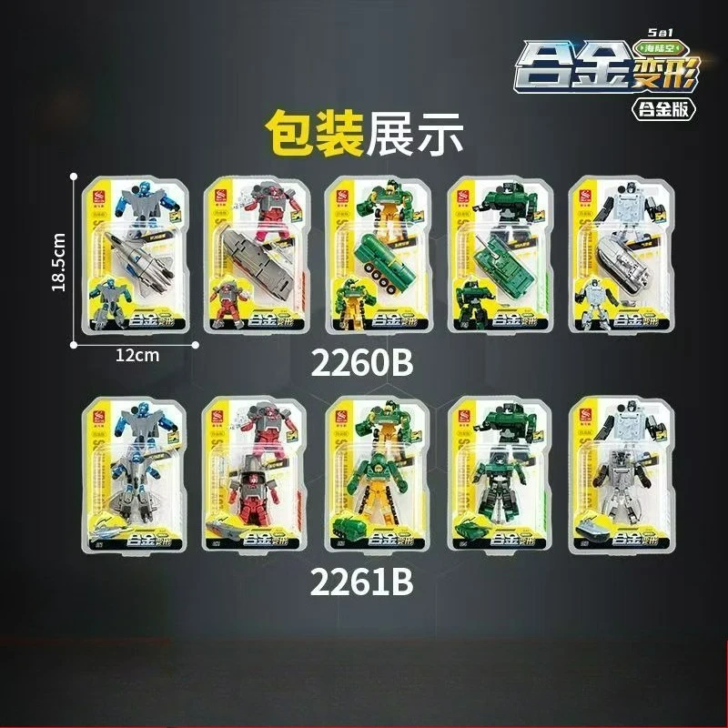 5-in-1-Legierung Transformation Roboter-Militärpanzer Flugzeug Kriegsschiff kombiniertes STEM-Spielzeug für Jungen, Original-Actionfigur zum Sammeln, Geschenk