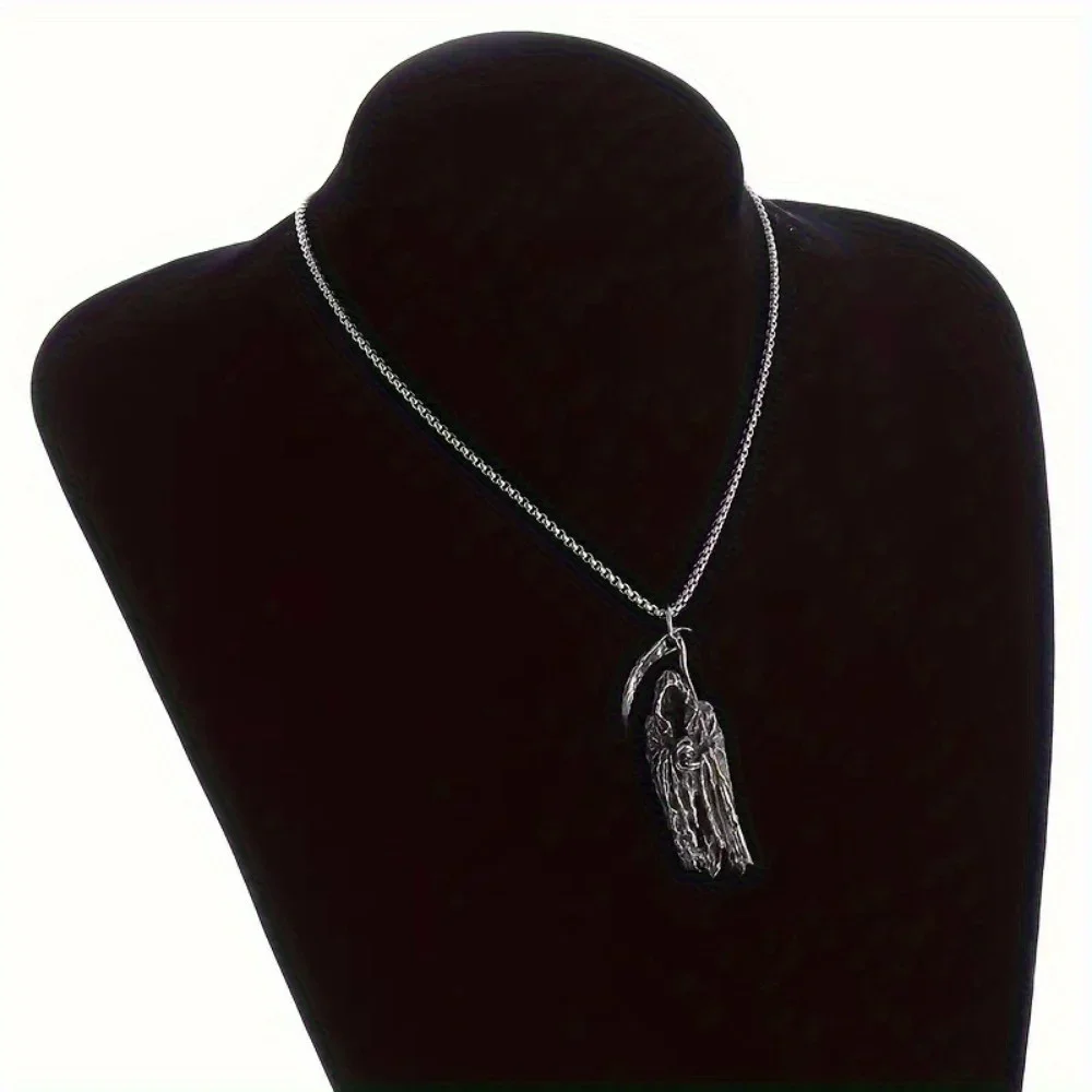 Simple Death Scythe Skull Necklace Pendant Fashion Party Niche Accessories Sweater Chain Halloween Men and Women Pendant Jewelry image 3