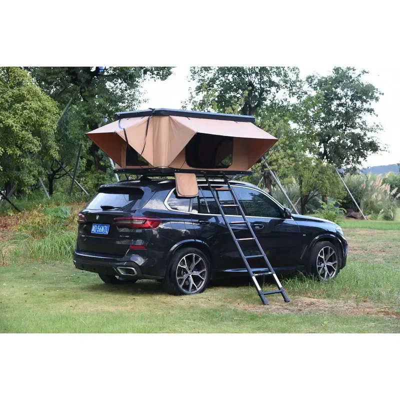 Hard Shell with Ladder Roof Installation Car Roof Tent Canvas Fabric Durable Aluminum Roof Top Tent