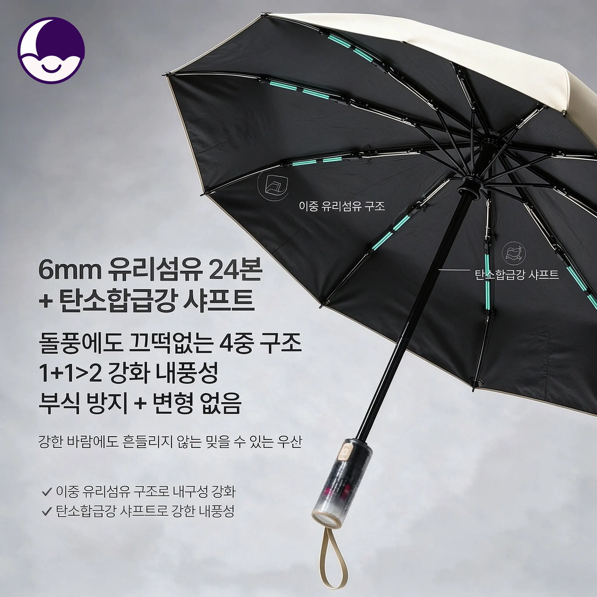 Canopy Moon Rain Umbrella Windproof Strong Folding Portable Compact for Men Women Daily Use, 12-Rib, 3-Fold, Automatic