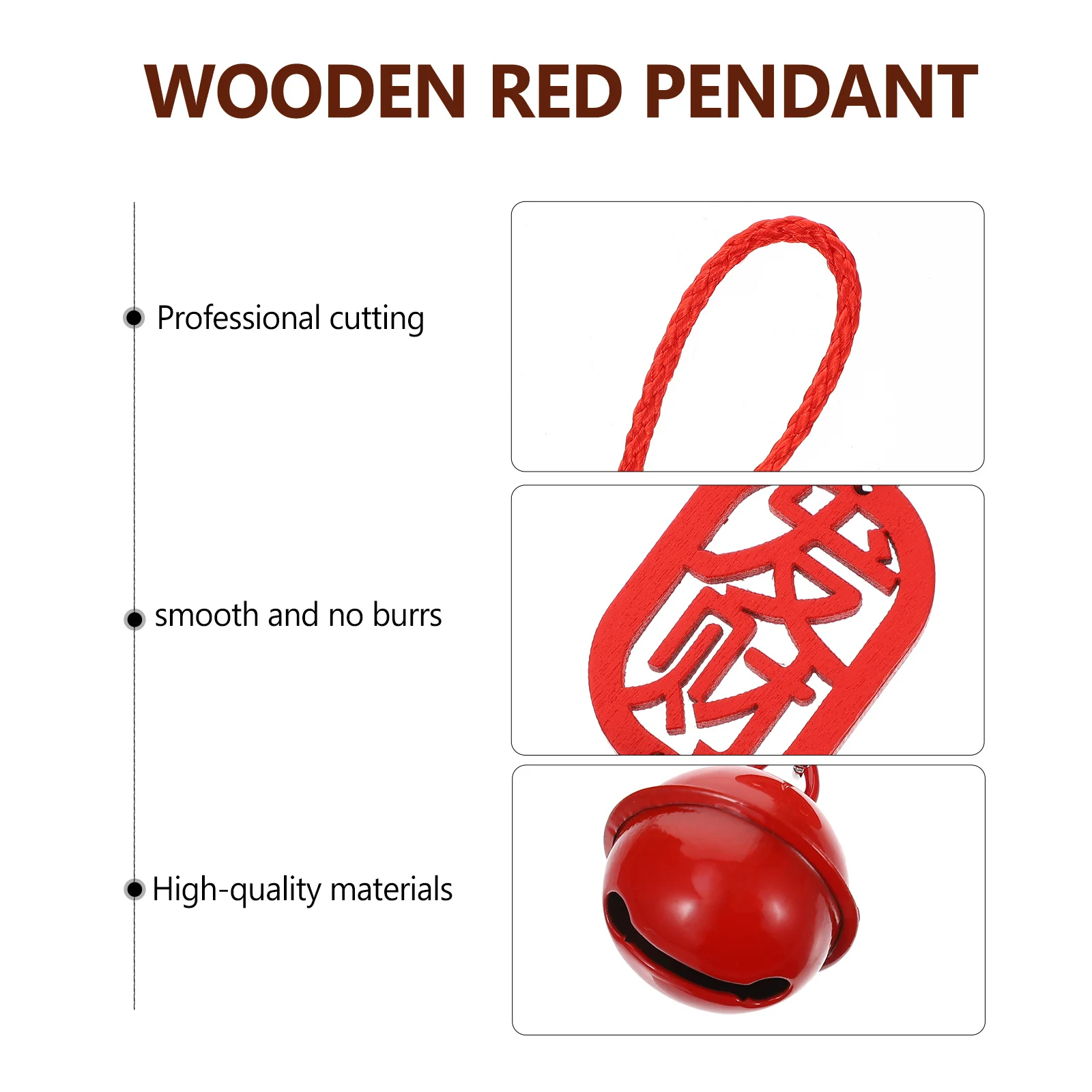 

5Pcs Red Bell Hanging Ornament Chinese Wooden Pendant Auspicious Decor Home Festival Chinese Characters Hanging Ornament