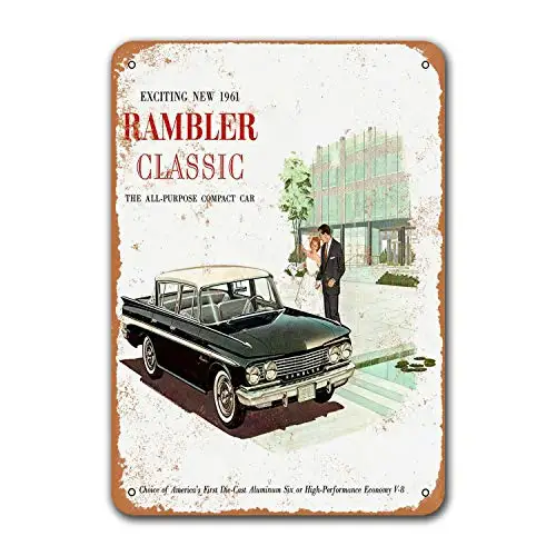 1961 Rambler Classic Tin Metal Signs Vintage Cars, Plaques Poster Pub Garage Retro Wall Decor 8x12 inch